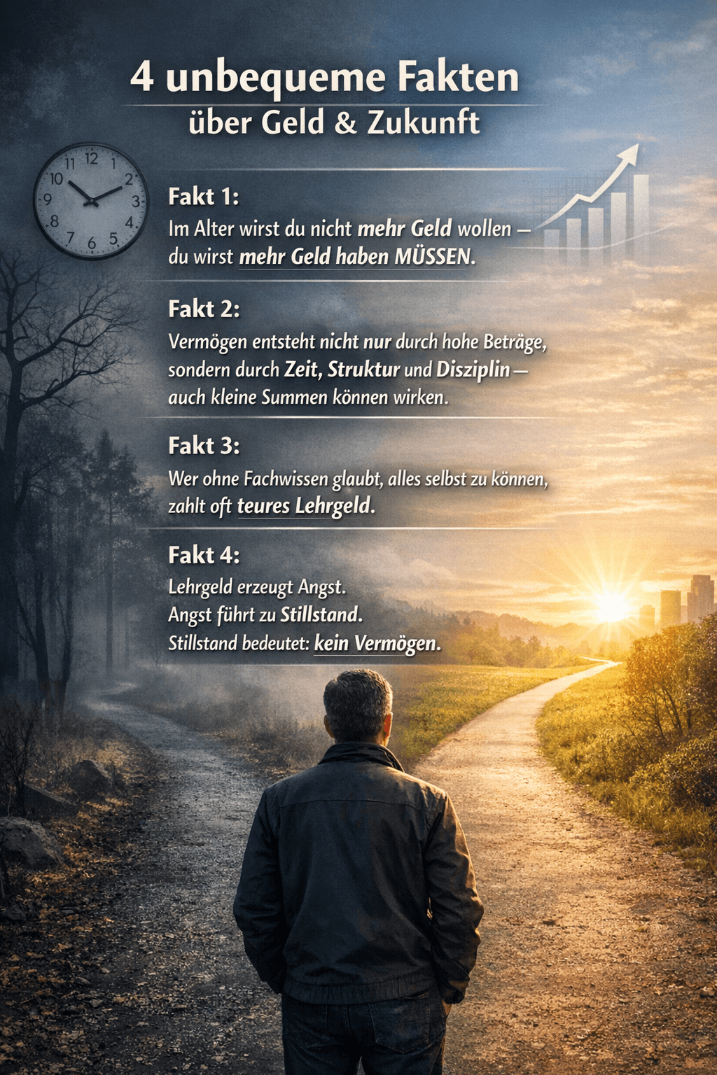 Vier unangenehme Wahrheiten über Geld und Zeit. Du musst sie nicht mögen – sie gelten trotzdem. Es kommt der Moment, an dem man zurückblickt und merkt, dass es zu spät ist, um Zeit aufzuholen. Ich will nicht der sein, der dann sagt: „Ich hab dich ja gewarnt.“ Deshalb sage ich es jetzt. #finanzen #geld #vermögensaufbau #vorsorge #altersvorsorge #zeit #realität #unbequemewahrheit #finanziellebildung #investieren #struktur #disziplin #verantwortung #zukunft #finanzplanung #entscheidung #keineausreden #jetztistderzeitpunkt #sicherheit #finanzwissen